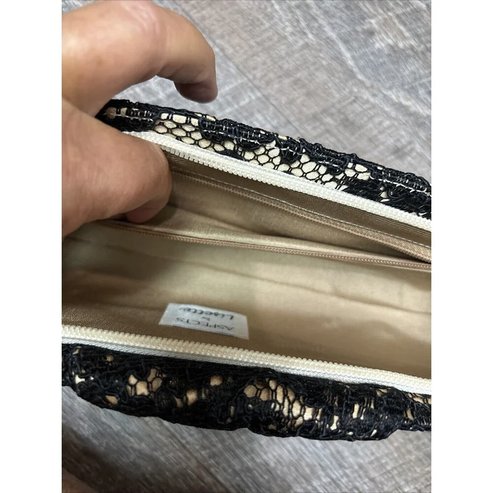 Aspects New York Lisette Black Lace Clutch Purse Zip Lined NEW Rhinestones